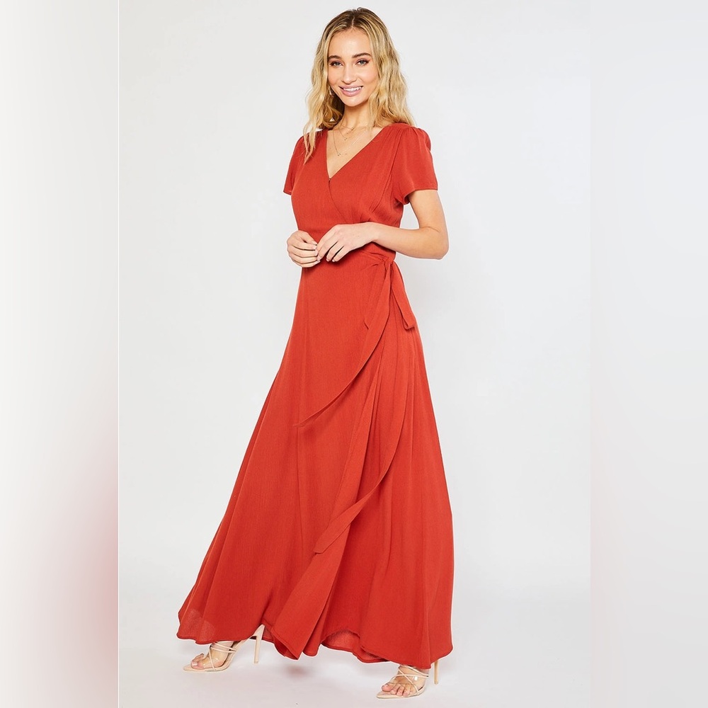 Terracotta Flowy Maxi Wrap Dress - Picture 7 of 7